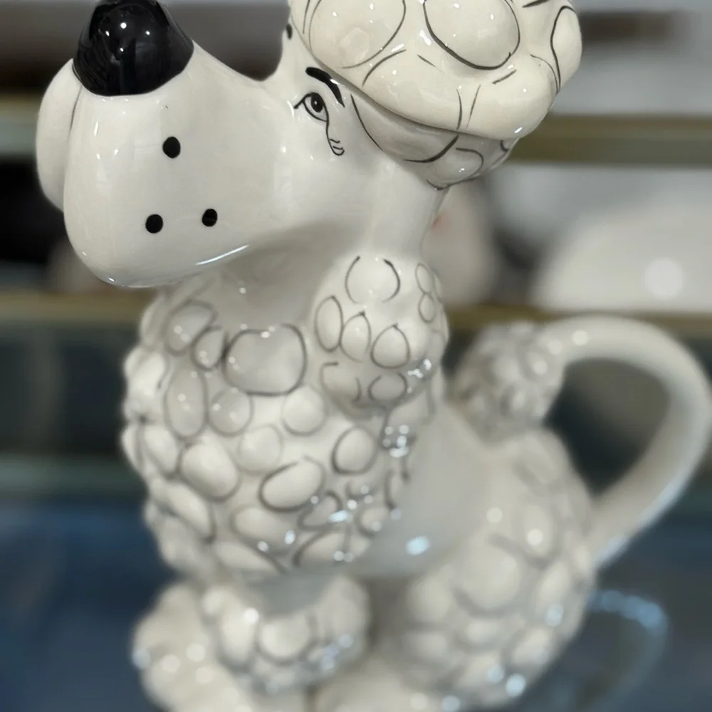 Ceramic Poodle Dog Figurine - White teapot/pitcher